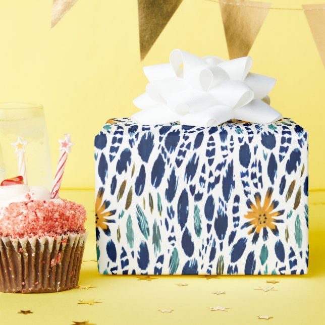 Boho Feather & Floral Pattern  Wrapping Paper (Birthday Party)