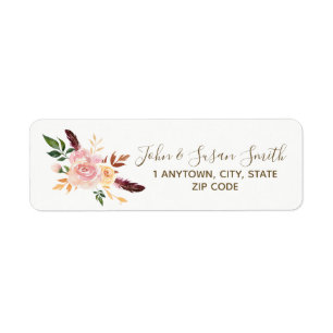 boho feather floral return address labels