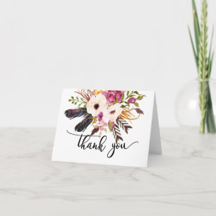 boho feather Floral thank you card