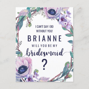 Boho Feather & Floral Will You Be My Bridesmaid Invitation