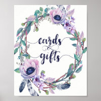 Boho Feather & Floral Wreath Wedding Cards & Gifts