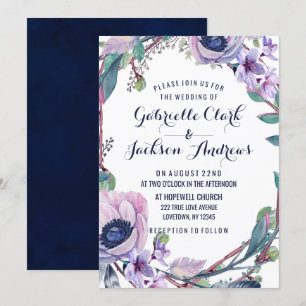 Boho Feather & Floral Wreath Wedding Invitations