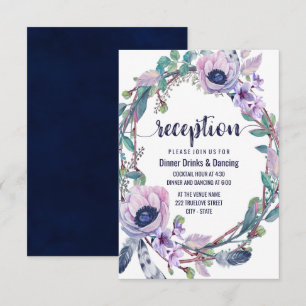 Boho Feather & Floral Wreath Wedding Reception Invitation