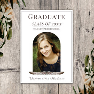 Boho Feather Frame Graduation Announcement   White
