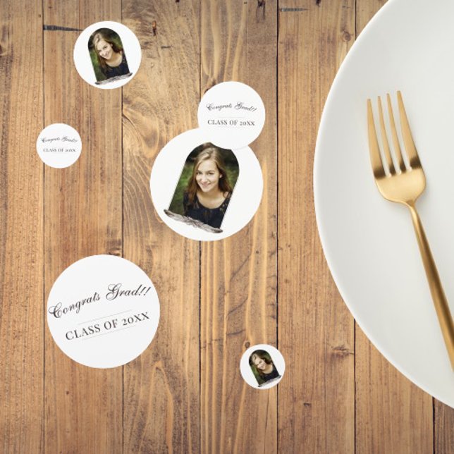 Boho Feather Frame Photo Graduation Confetti (Boho Feather Frame Photo Graduation Table Confetti)