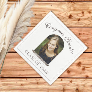 Boho Feather Frame Photo Graduation Party Napkin