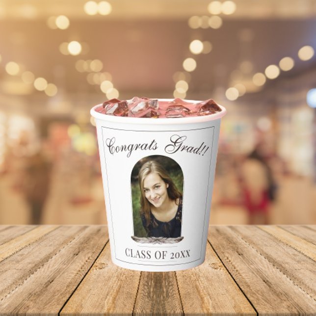 Boho Feather Frame Photo Graduation Party Paper Cups (Boho Feather Frame Photo Graduation Party Paper Cups)