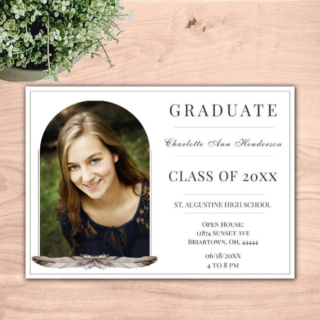 Boho Feather Frame Photo Open House | White Invitation (Boho Feather Frame Photo Open House Invitation)