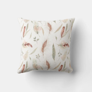 Boho Feather & Leaf Scatter Watercolour Pattern Cushion