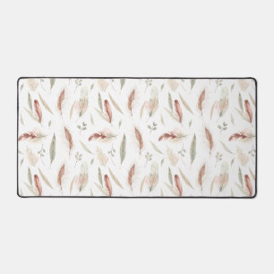 Boho Feather & Leaf Scatter Watercolour Pattern Desk Mat