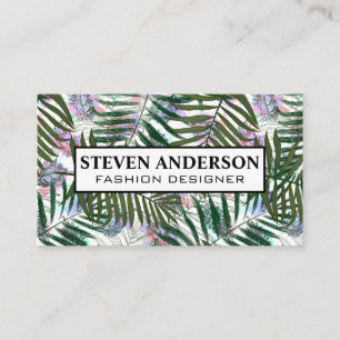 Boho Feather   Palm Pattern Stylish Business Card