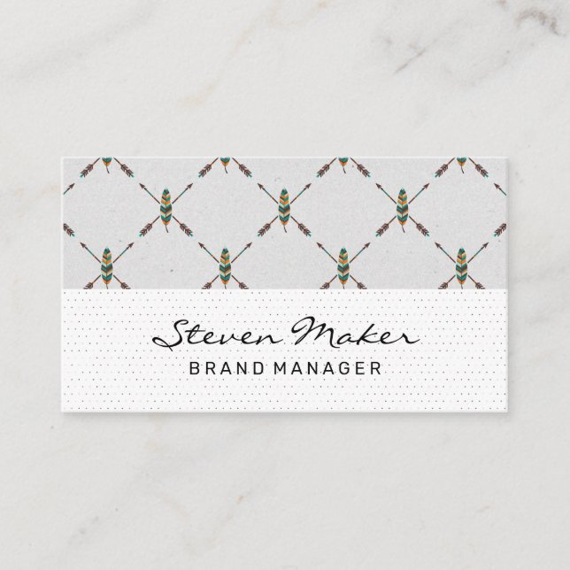Boho Feather Pattern | Dot Pattern Business Card (Front)