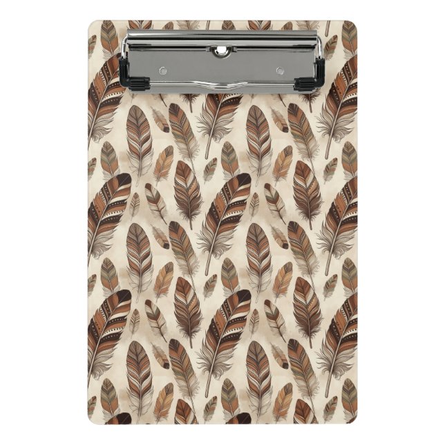 Boho Feather Pattern Mini Clipboard (Front)