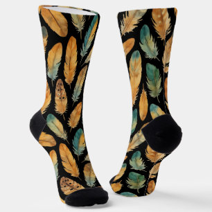 Boho Feather Pattern Socks