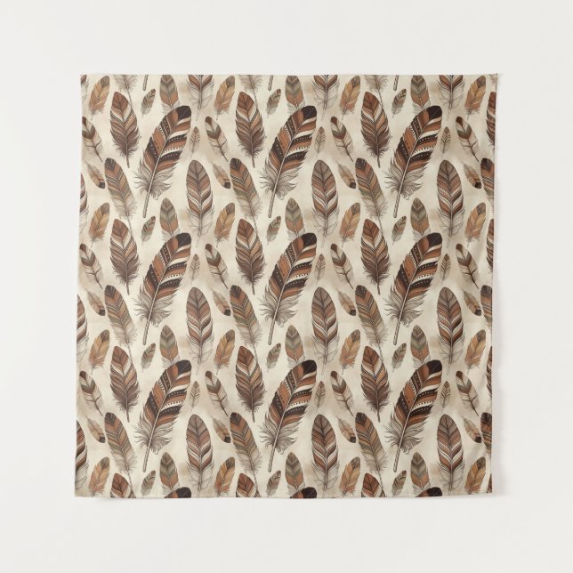 Boho Feather Pattern Tapestry (Front)