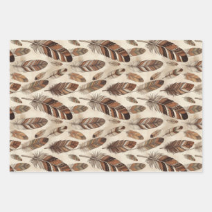 Boho Feather Pattern Wrapping Paper Sheet
