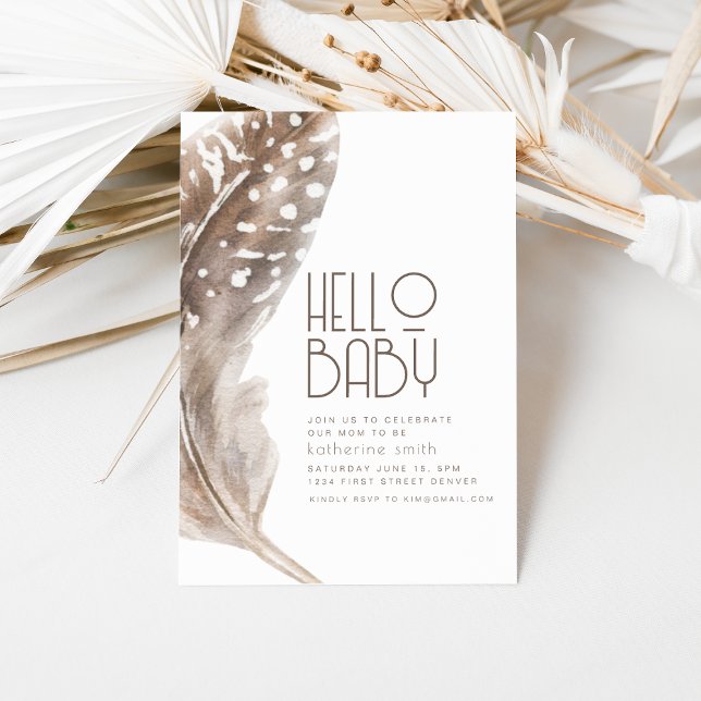 Boho Feather Theme Baby Shower Invitation (Creator Uploaded)