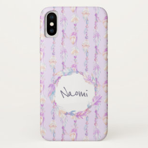Boho feather watercolor art name purple case