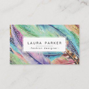 Boho Feather Watercolor Bohemian Vintage Chic Business Card