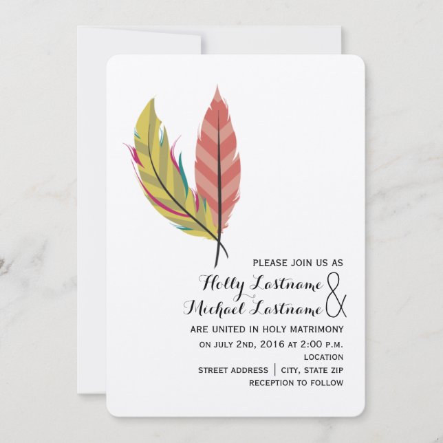Boho Feather Wedding Invitation (Front)