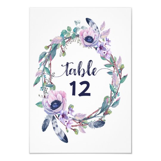 Boho Feather Wedding Table Number Seating Chart Card