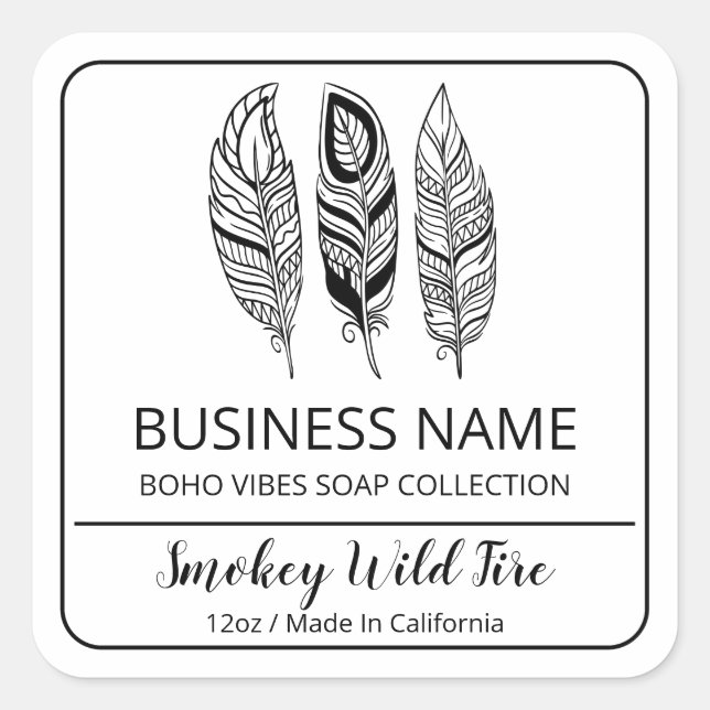 Boho Feather White Soap Bar Product Labels (Front)