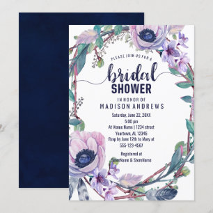 Boho Feather Wreath Bridal Shower Invitation