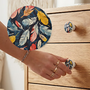 Boho Feathered Whimsy Ceramic Knob