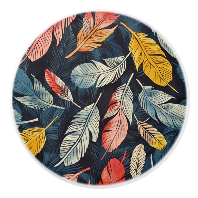 Boho Feathered Whimsy  Ceramic Knob (Front)