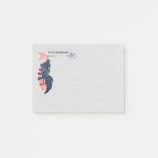 Boho Feathers and Arrow Personalised Post-it Notes