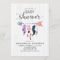 Boho Feathers & Arrow Baby Shower Invitation