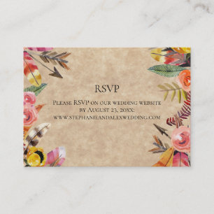 Boho Feathers Arrows Flowers Rustic Wedding Business Card
