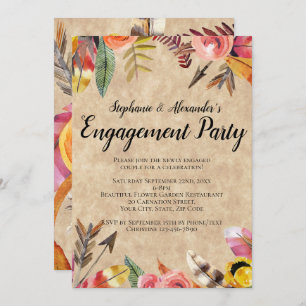 Boho Feathers Arrows Flowers Rustic Wedding Invitation