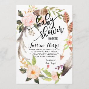 Boho feathers Baby Shower Invitation