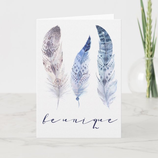 Boho Feathers - Be Unique Friendship Card (Front)