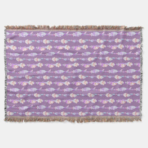 Boho feathers beads watercolor art pattern throw blanket