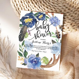 Boho Feathers Boy Baby Shower Invitation