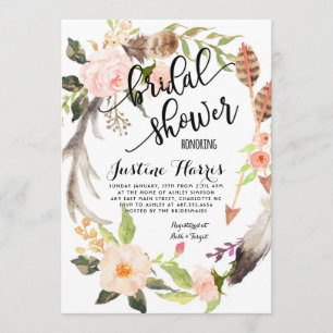 Boho feathers Bridal Shower Invitation