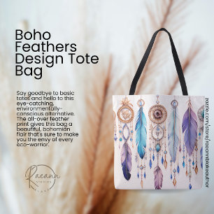Boho Feathers Design Tote Bag