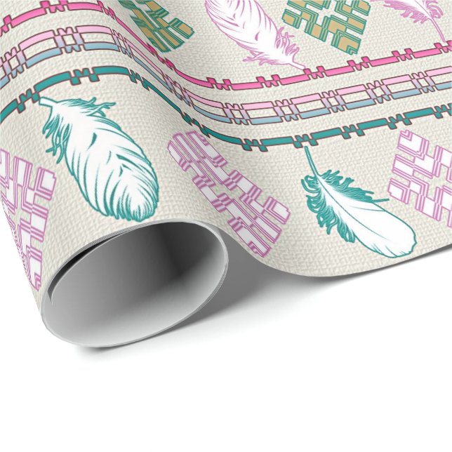 Boho Feathers  Ethnic Wrapping Paper (Roll Corner)