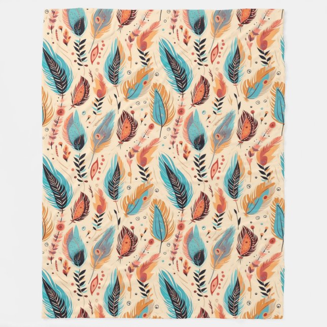 Boho Feathers Fleece Blanket (Front)