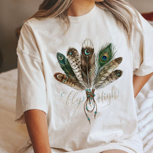 Boho Feathers Fly High Celestial Moon Art Tri-Blend Shirt