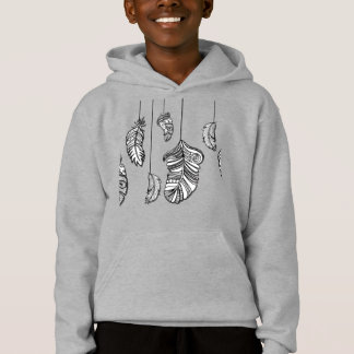 "Boho Feathers" Light Steel Kids' Pullover Hoodie