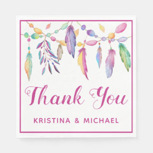 Boho Feathers Native American Thank You Wedding Napkin