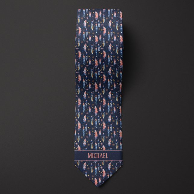 Boho Feathers on Midnight Blue Tie (Creator Uploaded)