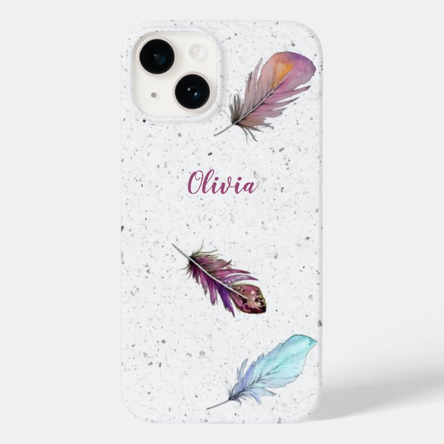 Boho Feathers on Speckled Background Custom Case-Mate iPhone Case (Back)