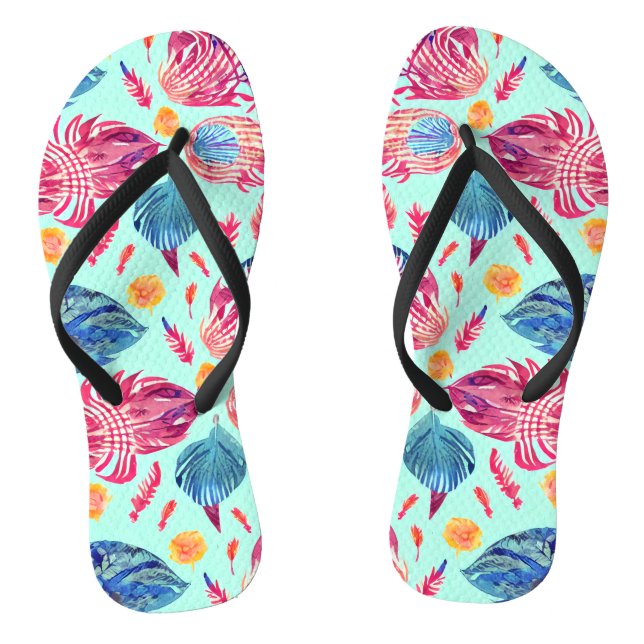 Boho Feathers Pattern Flip Flops (Footbed)