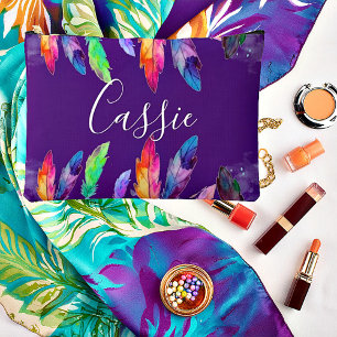 Boho feathers personalised accessory pouch