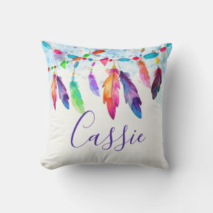 Boho feathers personalised cushion