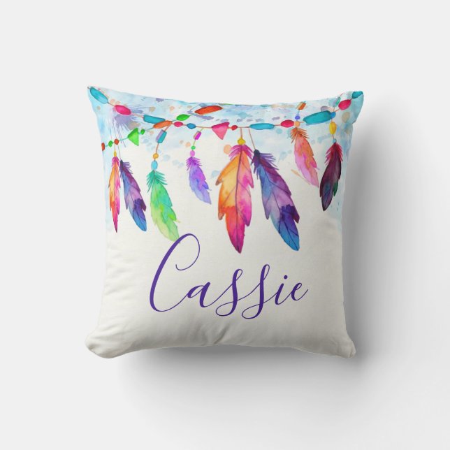 Boho feathers personalised cushion (Front)